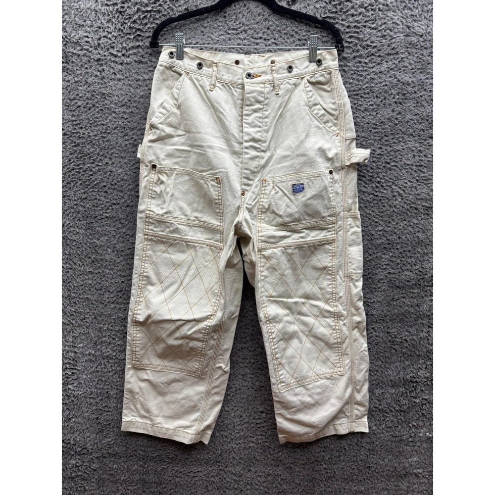 Kapital Drop-Stitch Heavy Canvas Button-Fly Lumber Pants Ecru Men Size 29 x 23.5